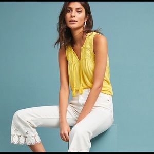 Anthropologie Akime + Kin yellow Piaf Tank Top new Crochet yoke size M